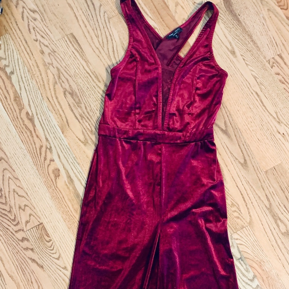Maroon Velvet Jumpsuit